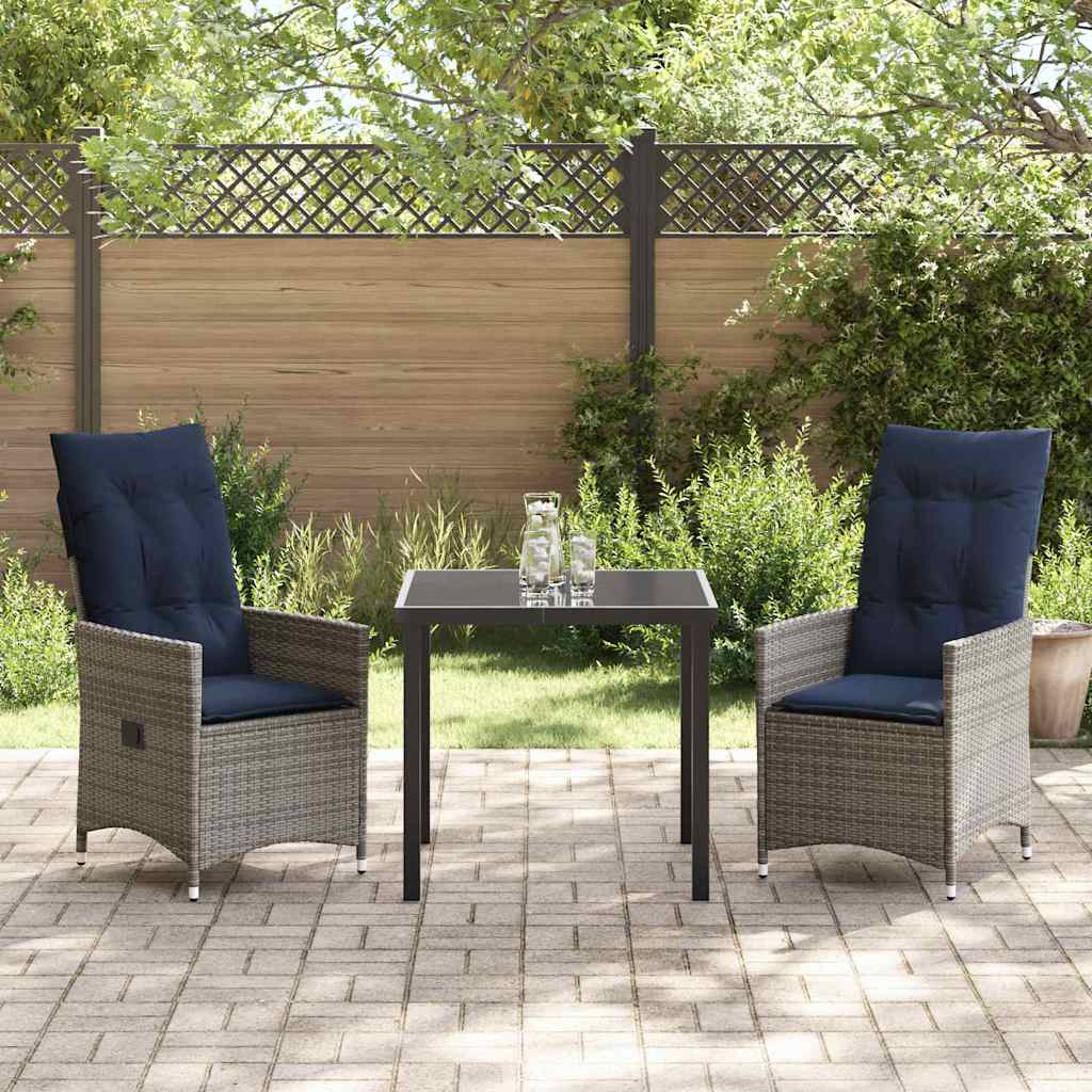 Tisch- und Stuhlset mit Kissen 3 pcs Grau PE-Rattan