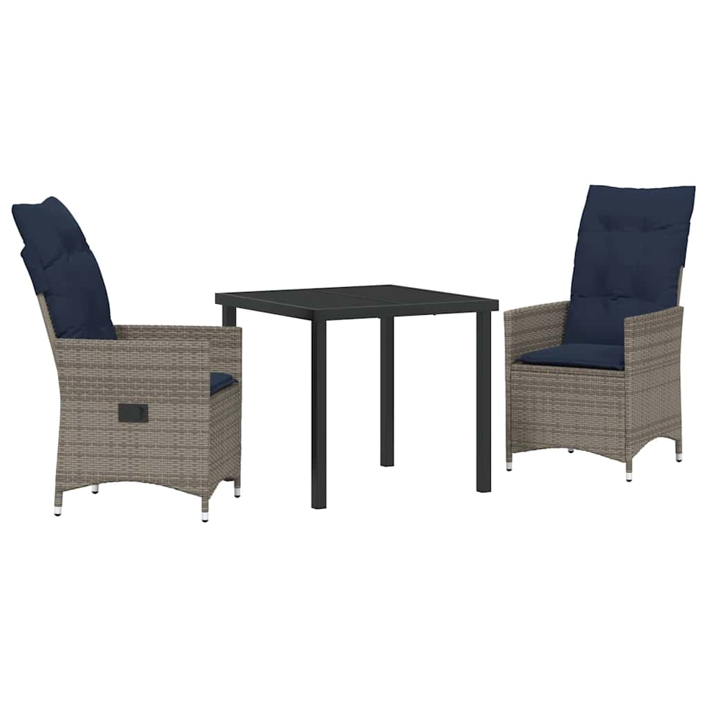 Tisch- und Stuhlset mit Kissen 3 pcs Grau PE-Rattan