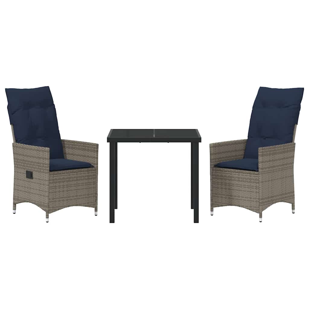 Tisch- und Stuhlset mit Kissen 3 pcs Grau PE-Rattan