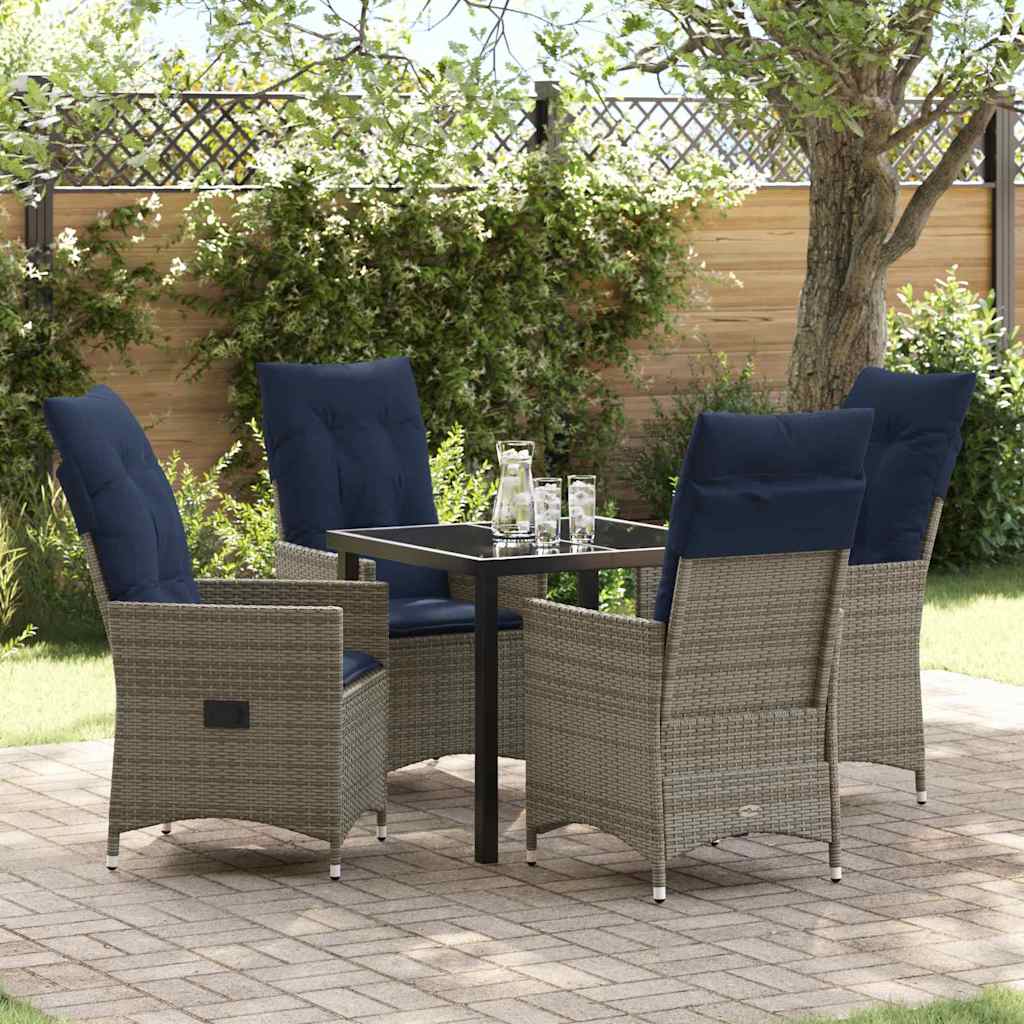 Tisch- und Stuhlset mit Kissen 5 pcs Grau PE-Rattan