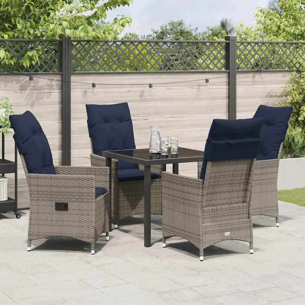 Tisch- und Stuhlset mit Kissen 5 pcs Grau PE-Rattan