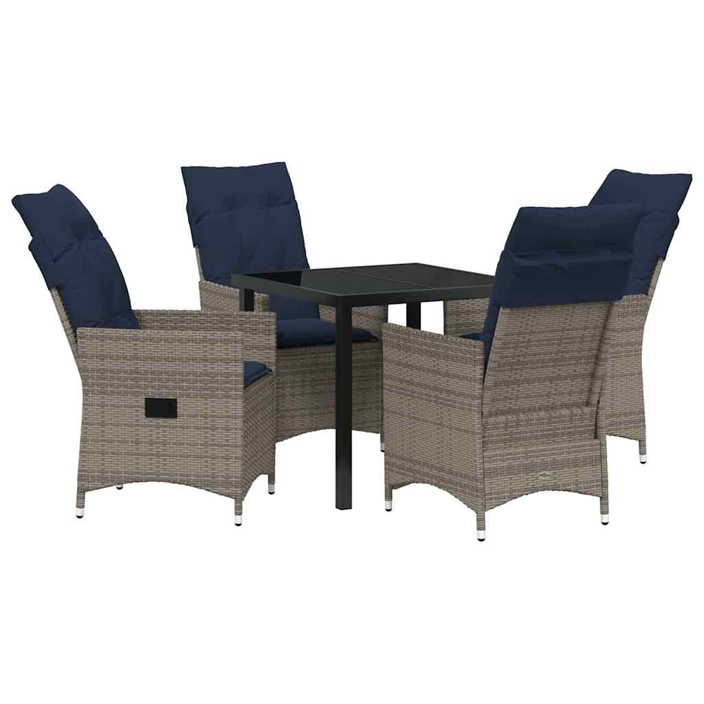 Tisch- und Stuhlset mit Kissen 5 pcs Grau PE-Rattan