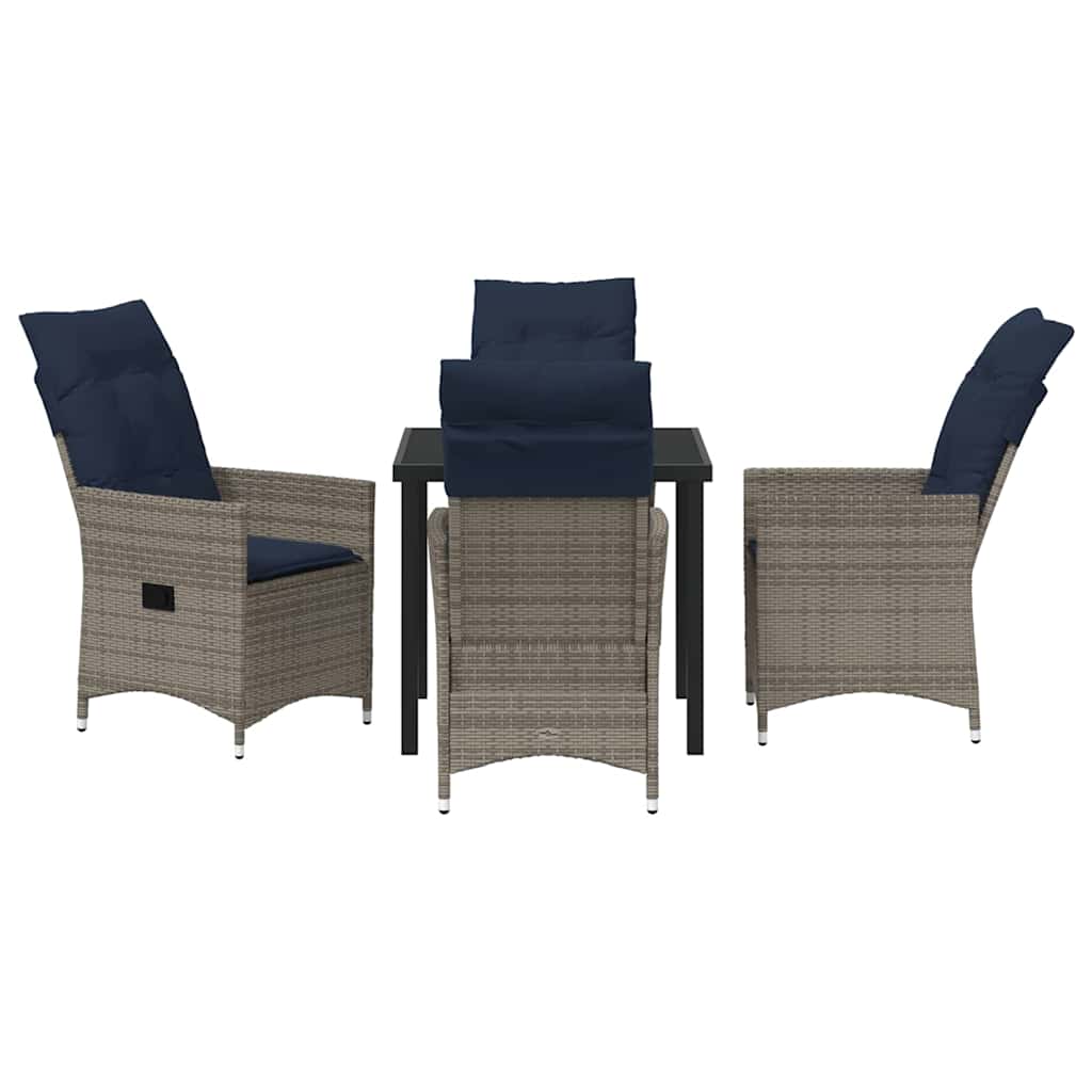 Tisch- und Stuhlset mit Kissen 5 pcs Grau PE-Rattan