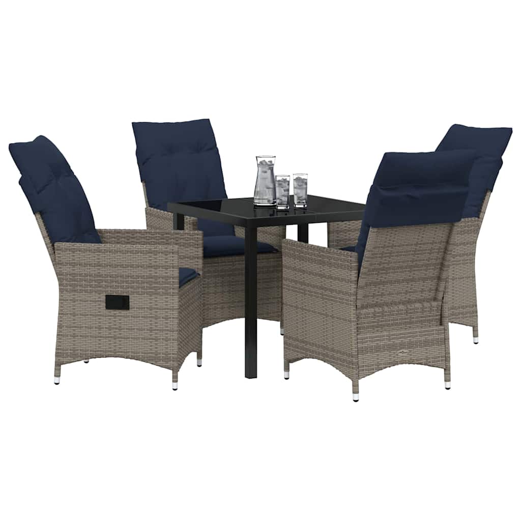 Tisch- und Stuhlset mit Kissen 5 pcs Grau PE-Rattan