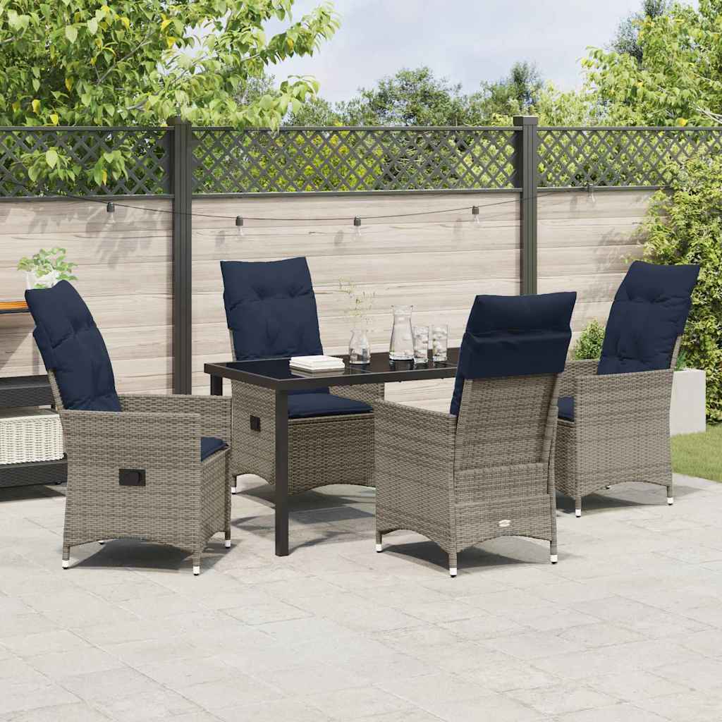 Tisch- und Stuhlset mit Kissen 5 pcs Grau PE-Rattan