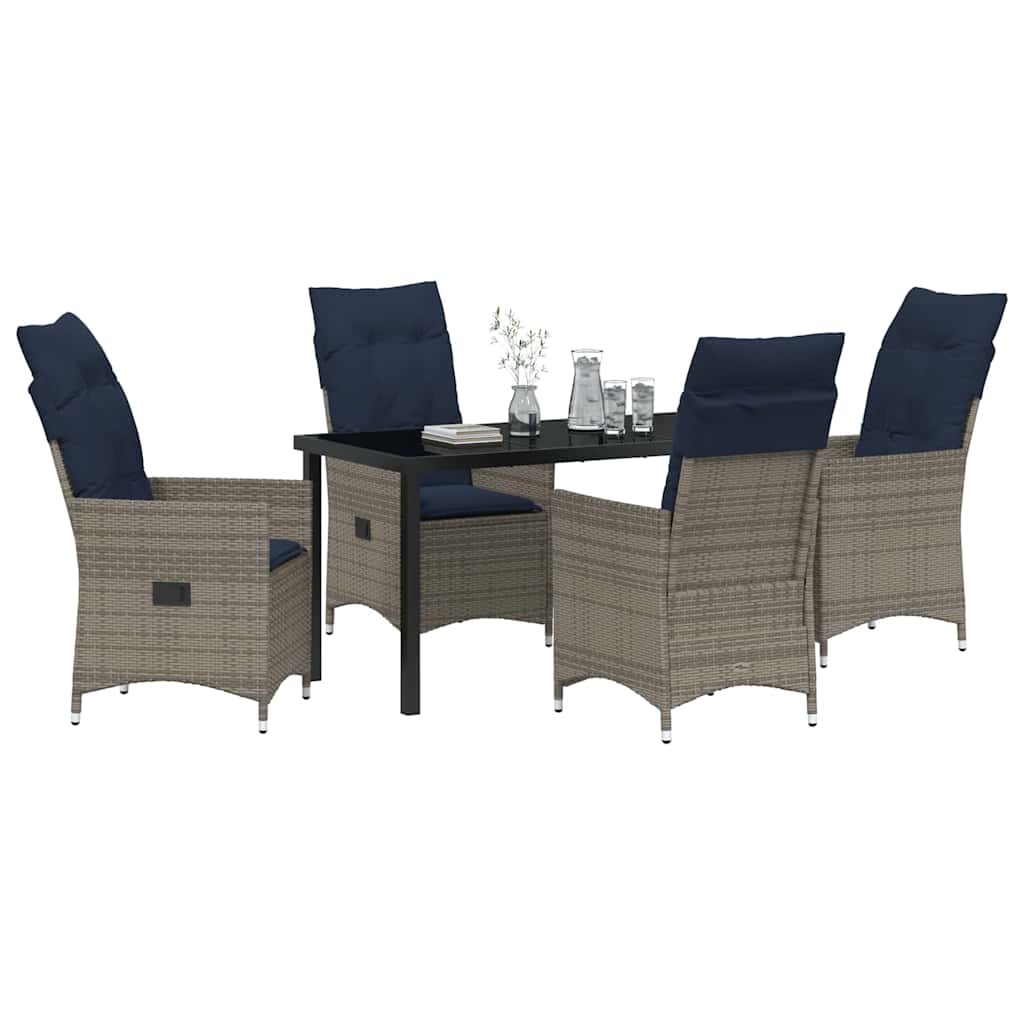 Tisch- und Stuhlset mit Kissen 5 pcs Grau PE-Rattan