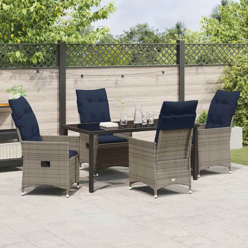 Tisch- und Stuhlset mit Kissen 5 pcs Grau PE-Rattan