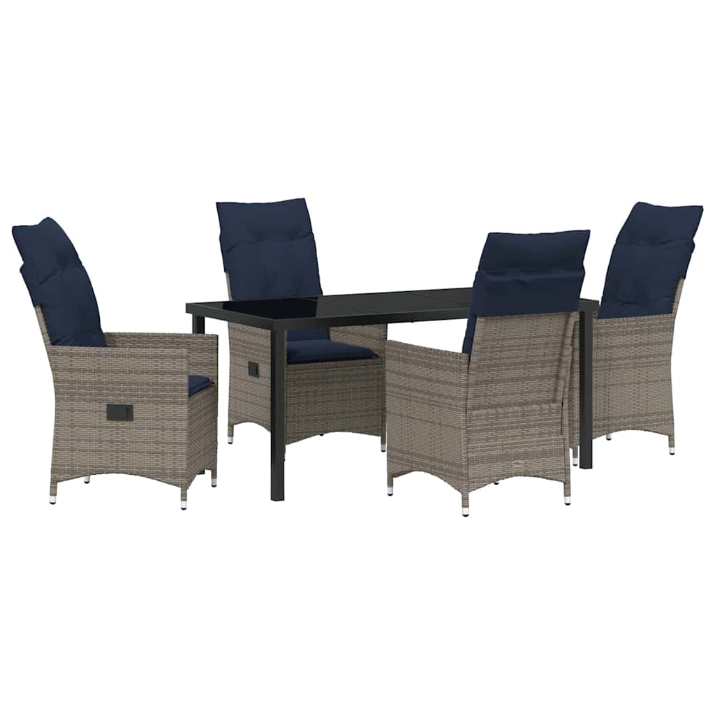Tisch- und Stuhlset mit Kissen 5 pcs Grau PE-Rattan
