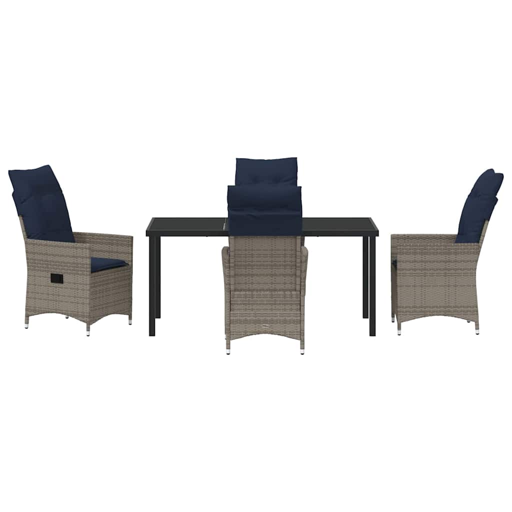 Tisch- und Stuhlset mit Kissen 5 pcs Grau PE-Rattan