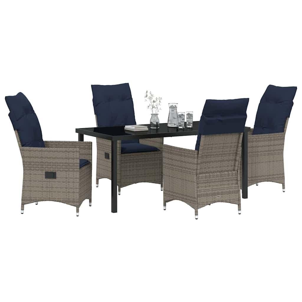 Tisch- und Stuhlset mit Kissen 5 pcs Grau PE-Rattan