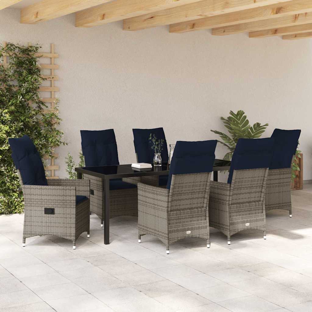 Tisch- und Stuhlset mit Kissen 7 pcs Grau PE-Rattan