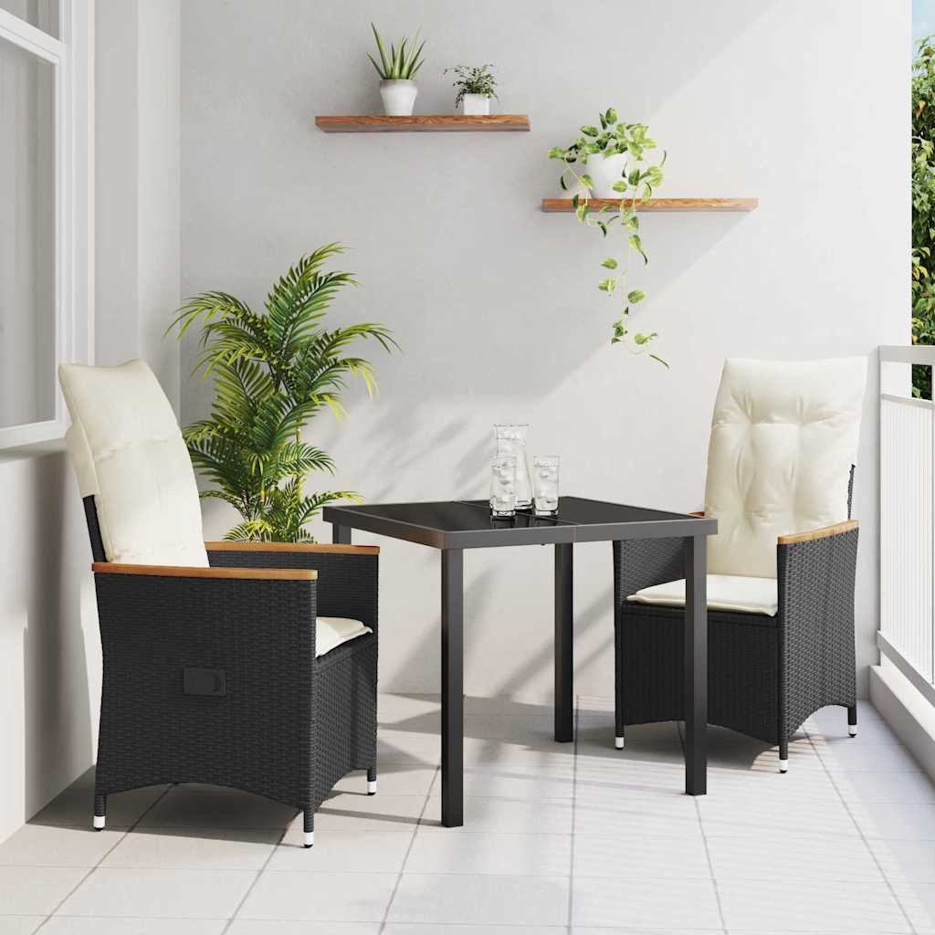 Garten Essgruppe mit Kissen 3 pcs Schwarz Poly-Rattan