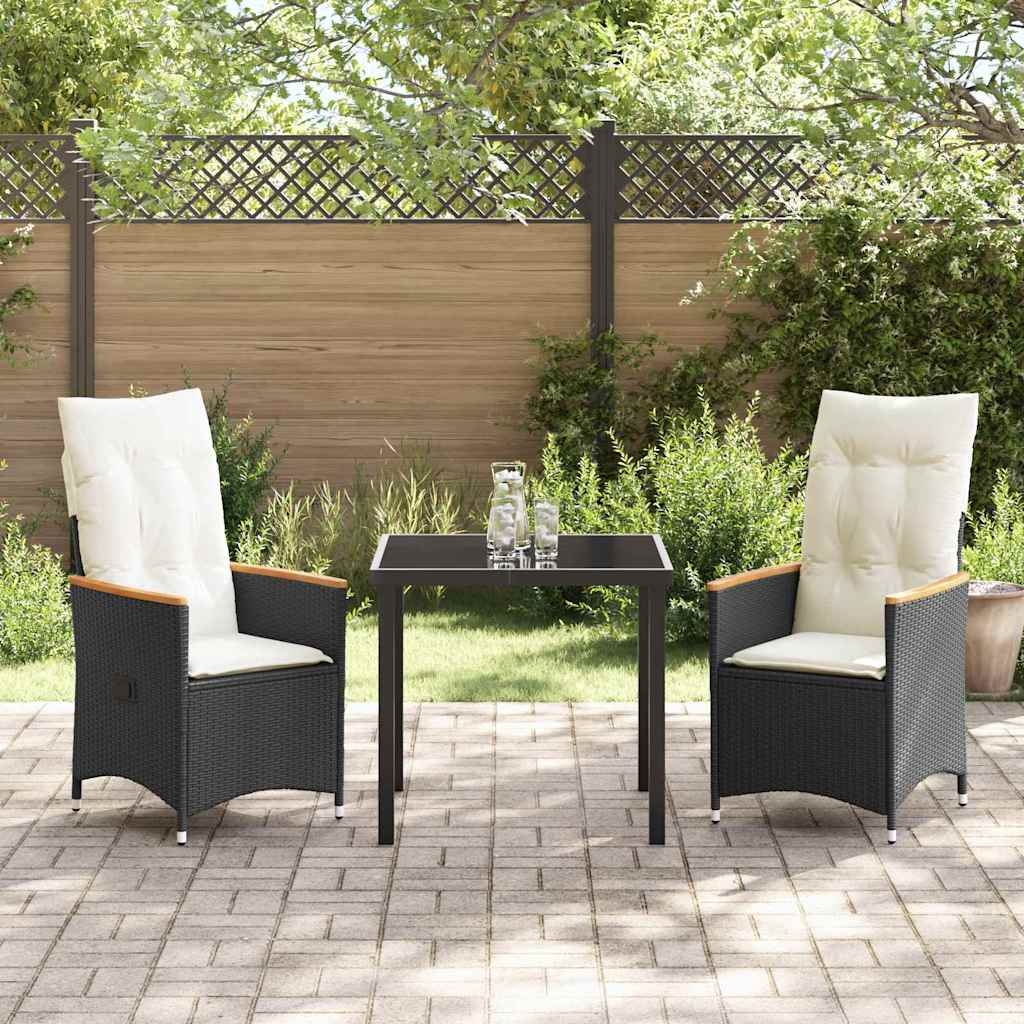 Garten Essgruppe mit Kissen 3 pcs Schwarz Poly-Rattan