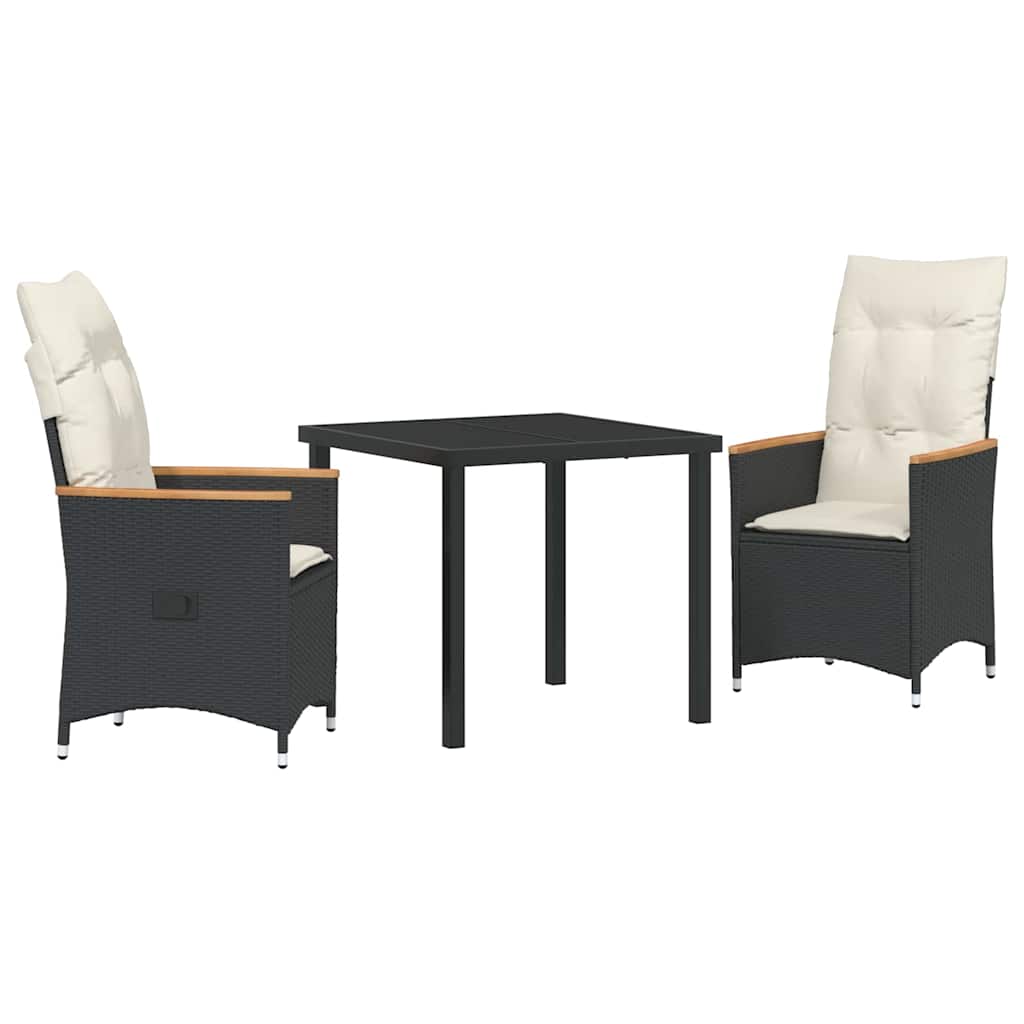 Garten Essgruppe mit Kissen 3 pcs Schwarz Poly-Rattan