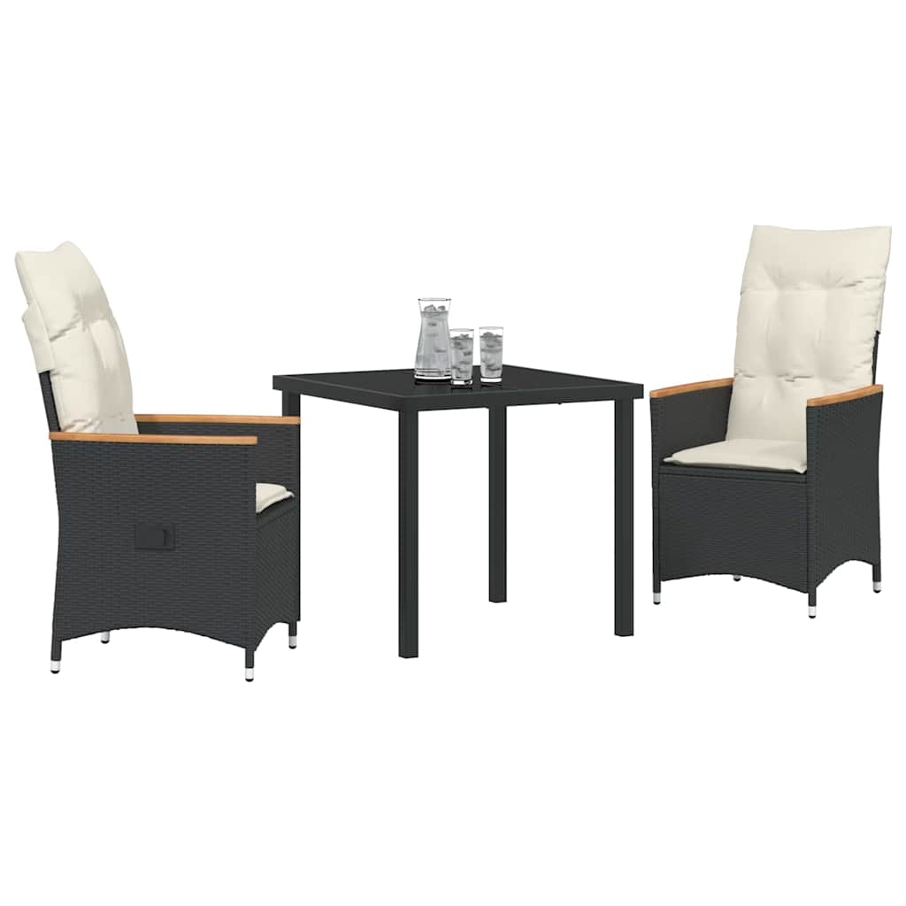 Garten Essgruppe mit Kissen 3 pcs Schwarz Poly-Rattan