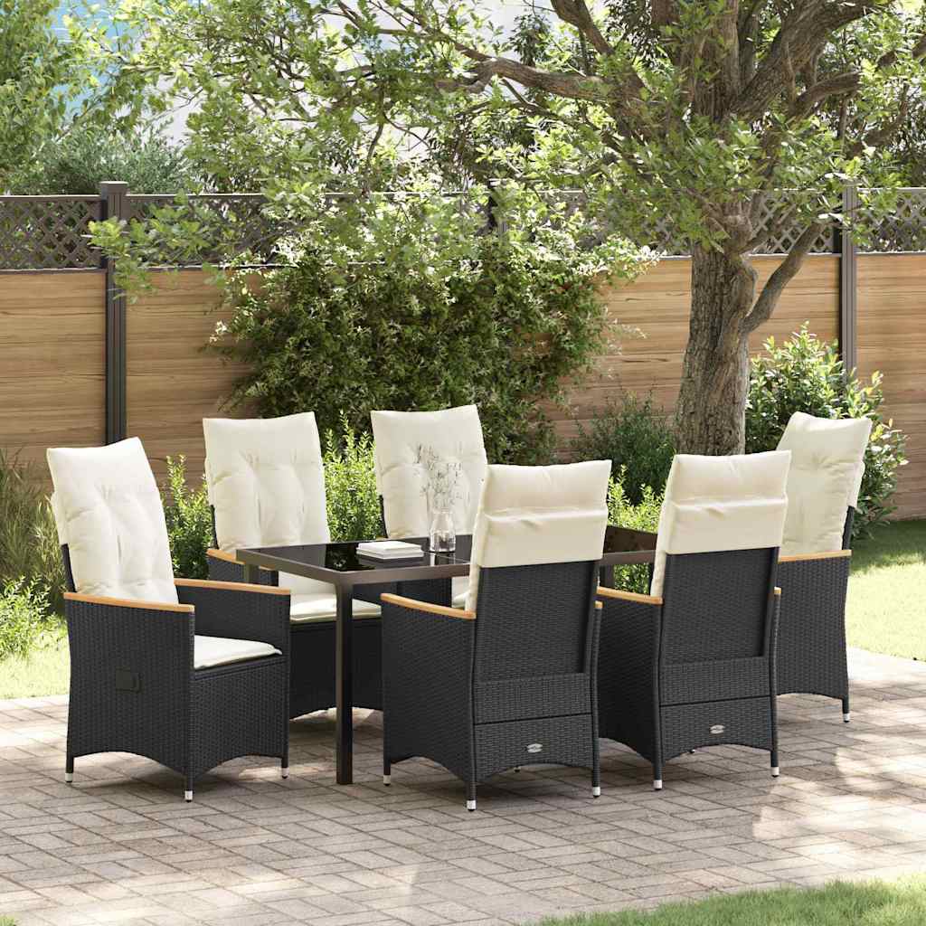 Garten Essgruppe mit Kissen 7 pcs Schwarz Poly-Rattan