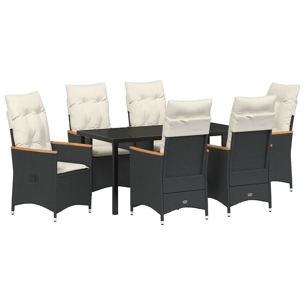 Garten Essgruppe mit Kissen 7 pcs Schwarz Poly-Rattan