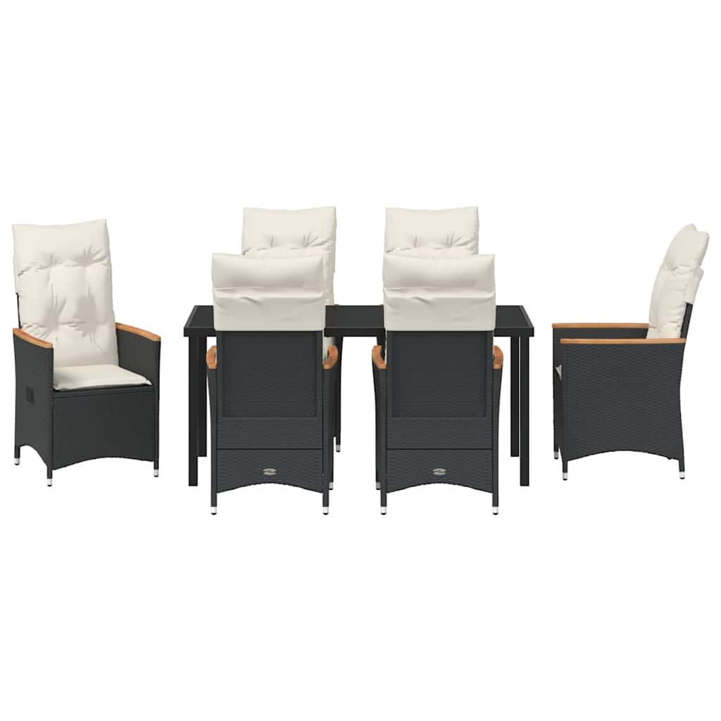 Garten Essgruppe mit Kissen 7 pcs Schwarz Poly-Rattan