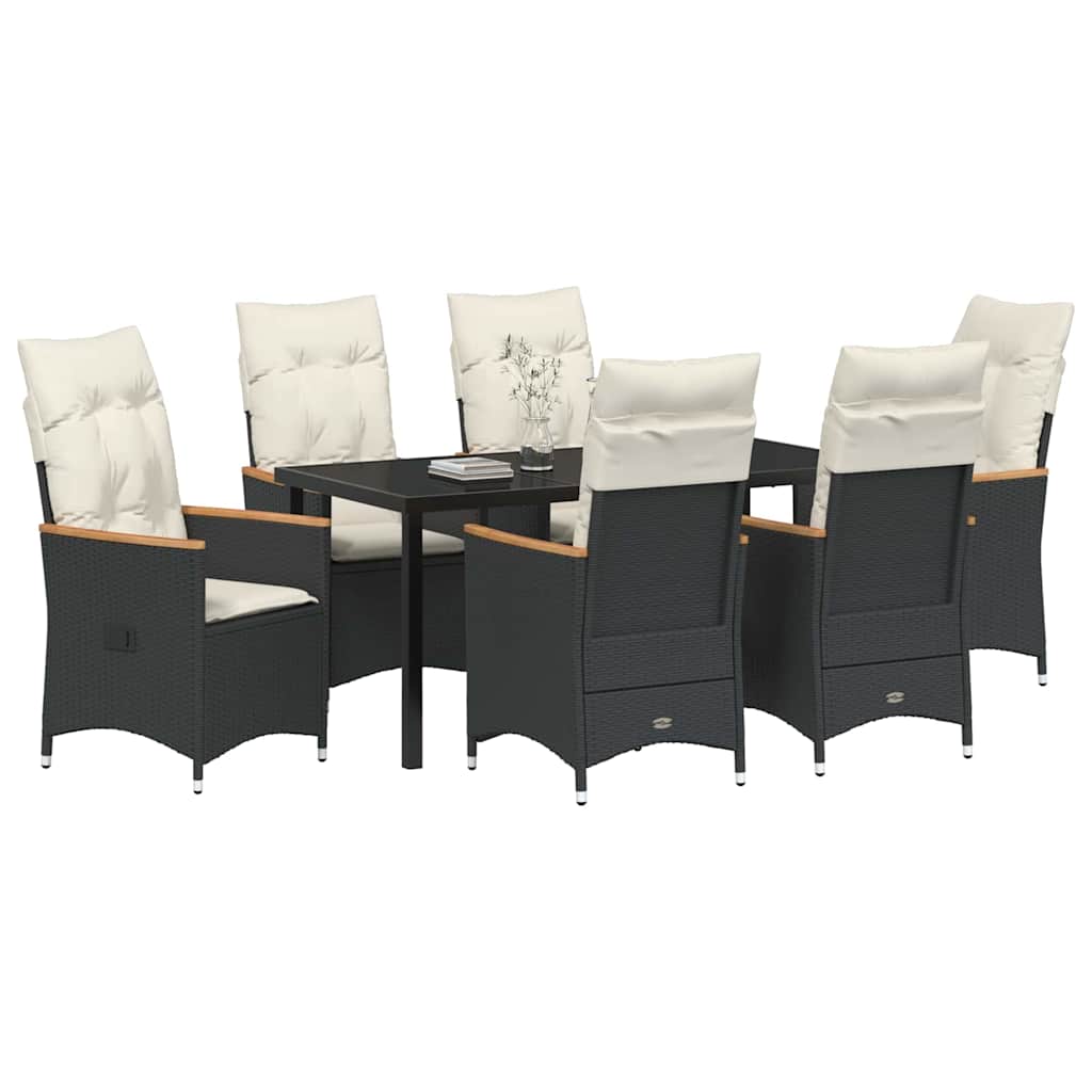 Garten Essgruppe mit Kissen 7 pcs Schwarz Poly-Rattan