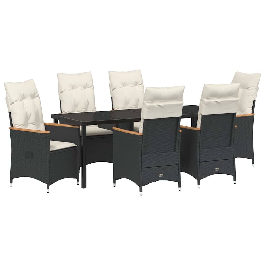 Garten Essgruppe mit Kissen 7 pcs Schwarz Poly-Rattan