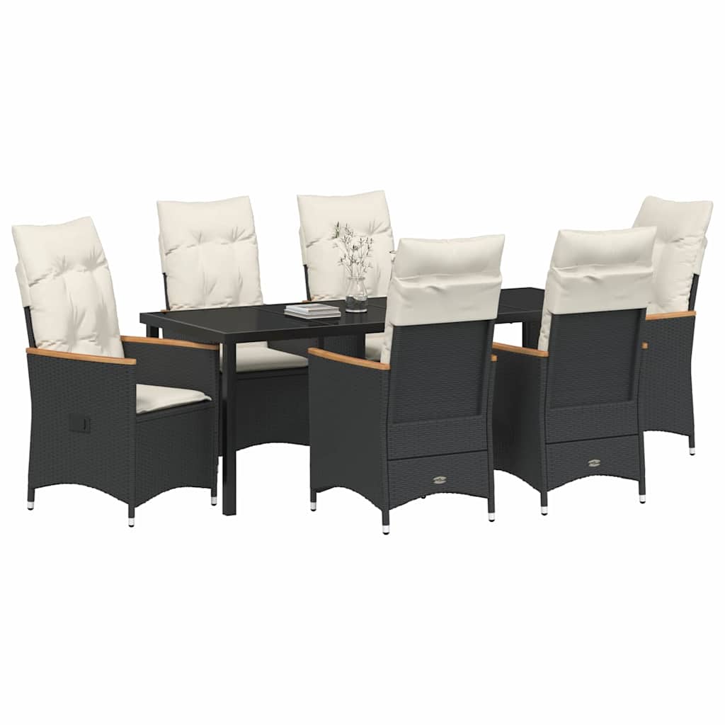 Garten Essgruppe mit Kissen 7 pcs Schwarz Poly-Rattan