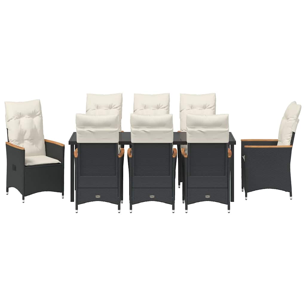Garten Essgruppe mit Kissen 9 pcs Schwarz Poly-Rattan