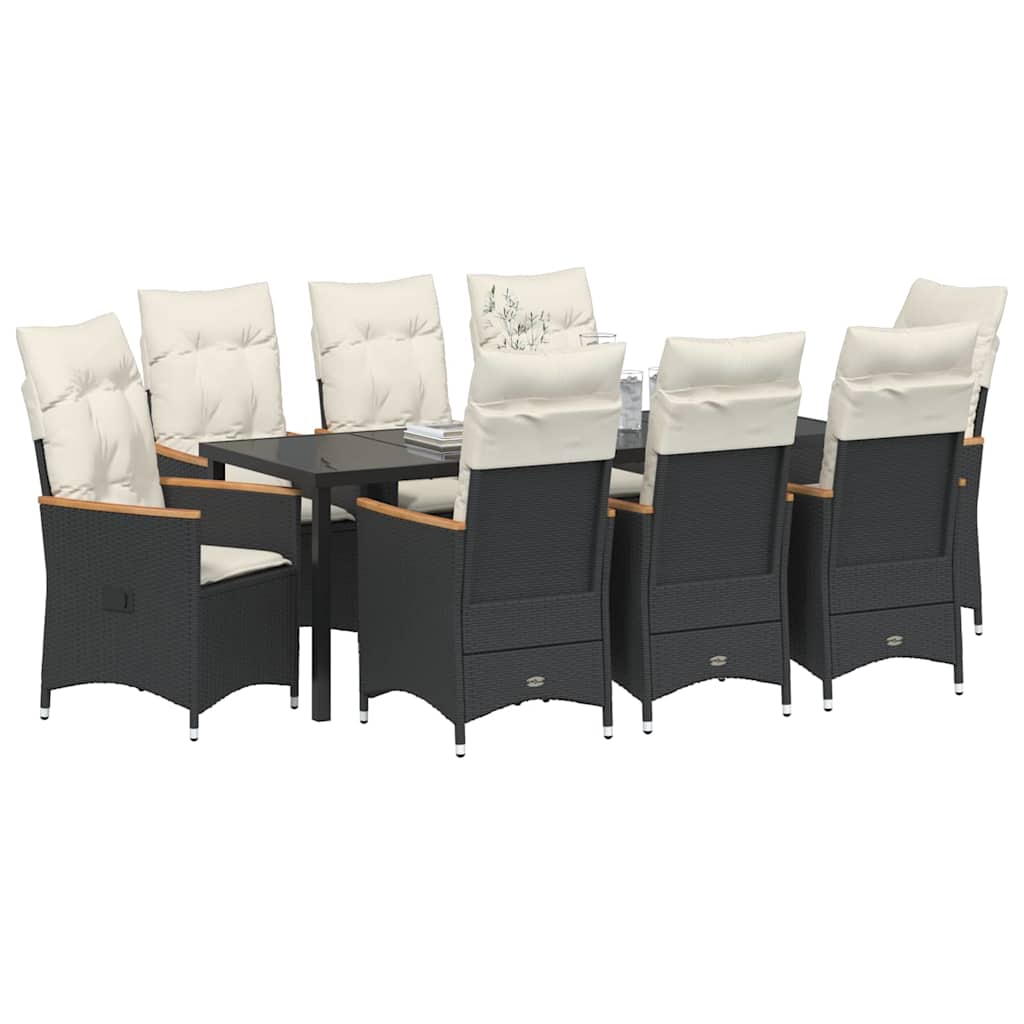 Garten Essgruppe mit Kissen 9 pcs Schwarz Poly-Rattan