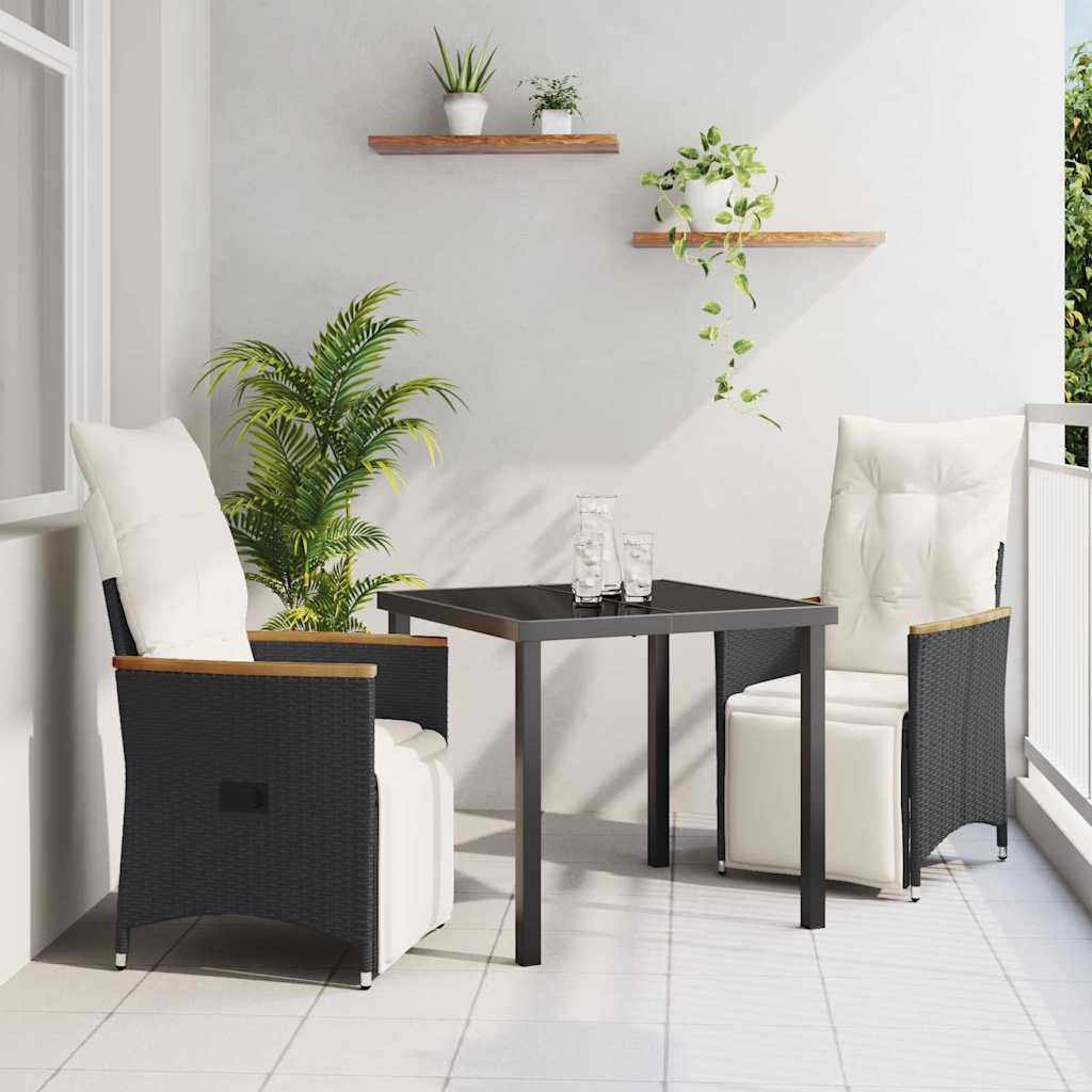 Garten Essgruppe mit Kissen 3 pcs Schwarz Poly-Rattan