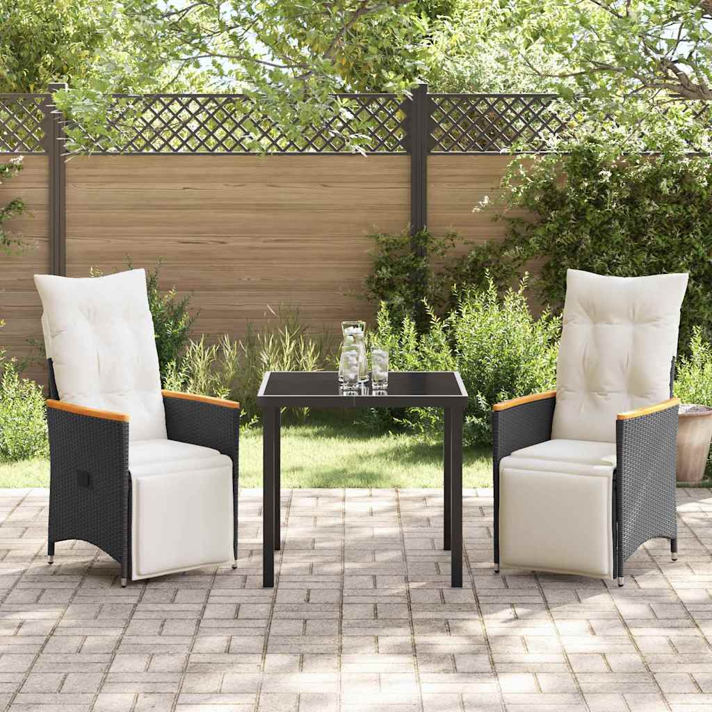 Garten Essgruppe mit Kissen 3 pcs Schwarz Poly-Rattan