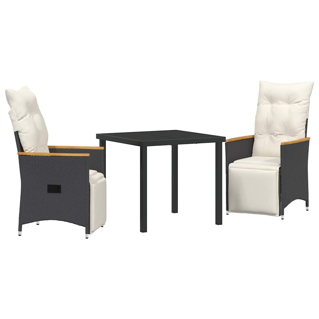 Garten Essgruppe mit Kissen 3 pcs Schwarz Poly-Rattan