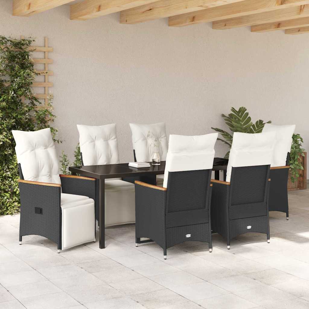 Garten Essgruppe mit Kissen 7 pcs Schwarz Poly-Rattan