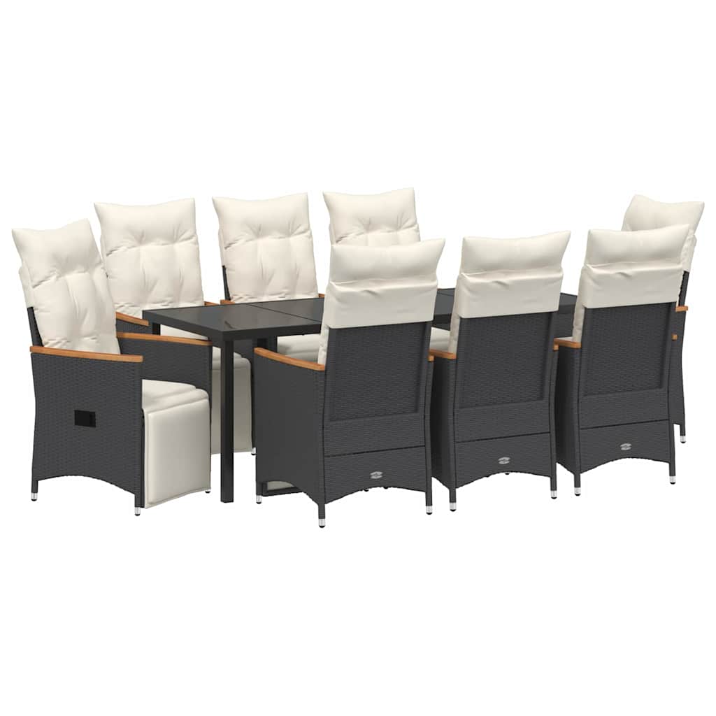 Garten Essgruppe mit Kissen 9 pcs Schwarz Poly-Rattan