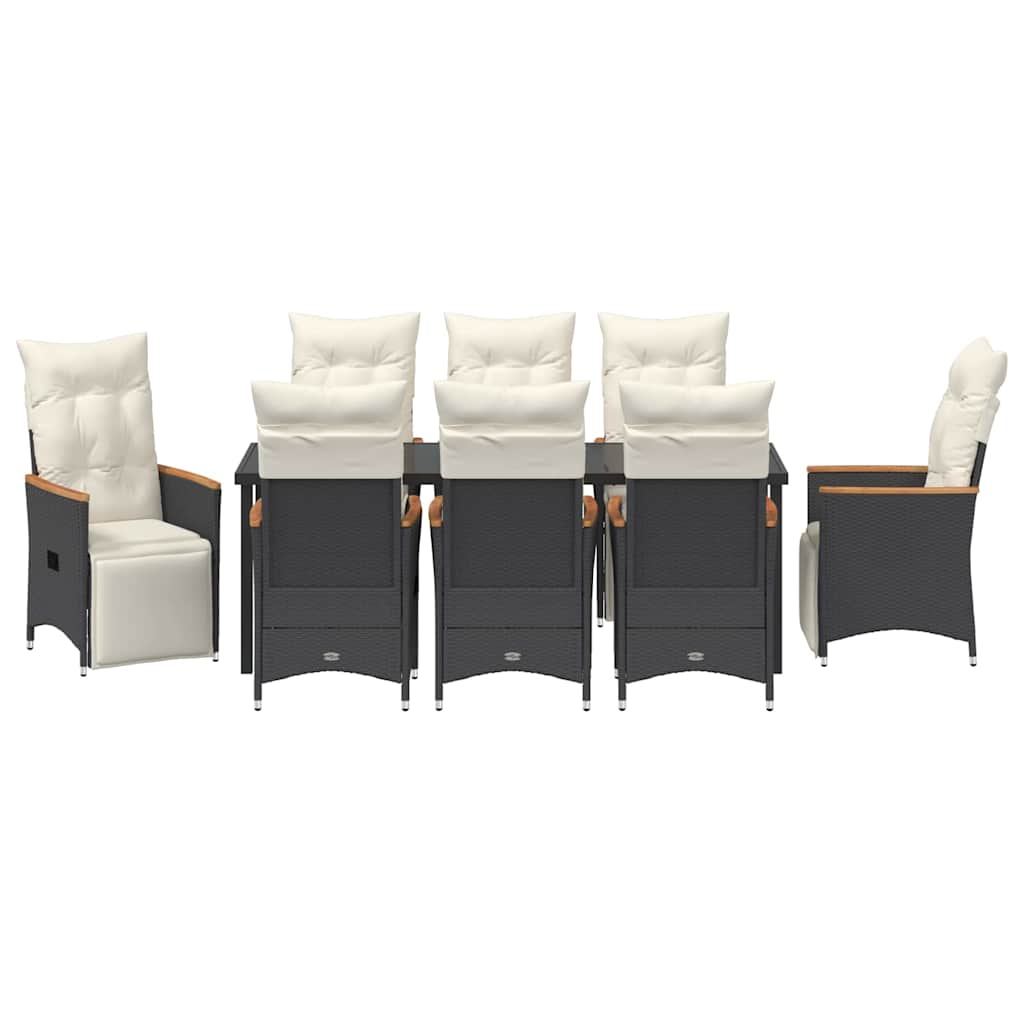 Garten Essgruppe mit Kissen 9 pcs Schwarz Poly-Rattan