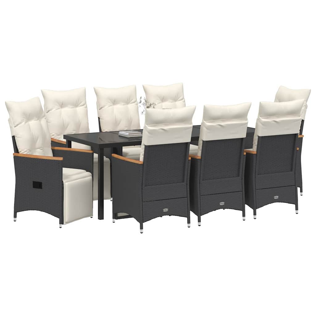 Garten Essgruppe mit Kissen 9 pcs Schwarz Poly-Rattan