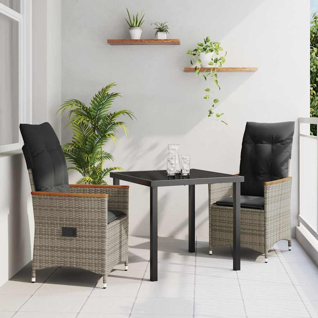 Garten Essgruppe mit Kissen 3 pcs Grau Poly-Rattan