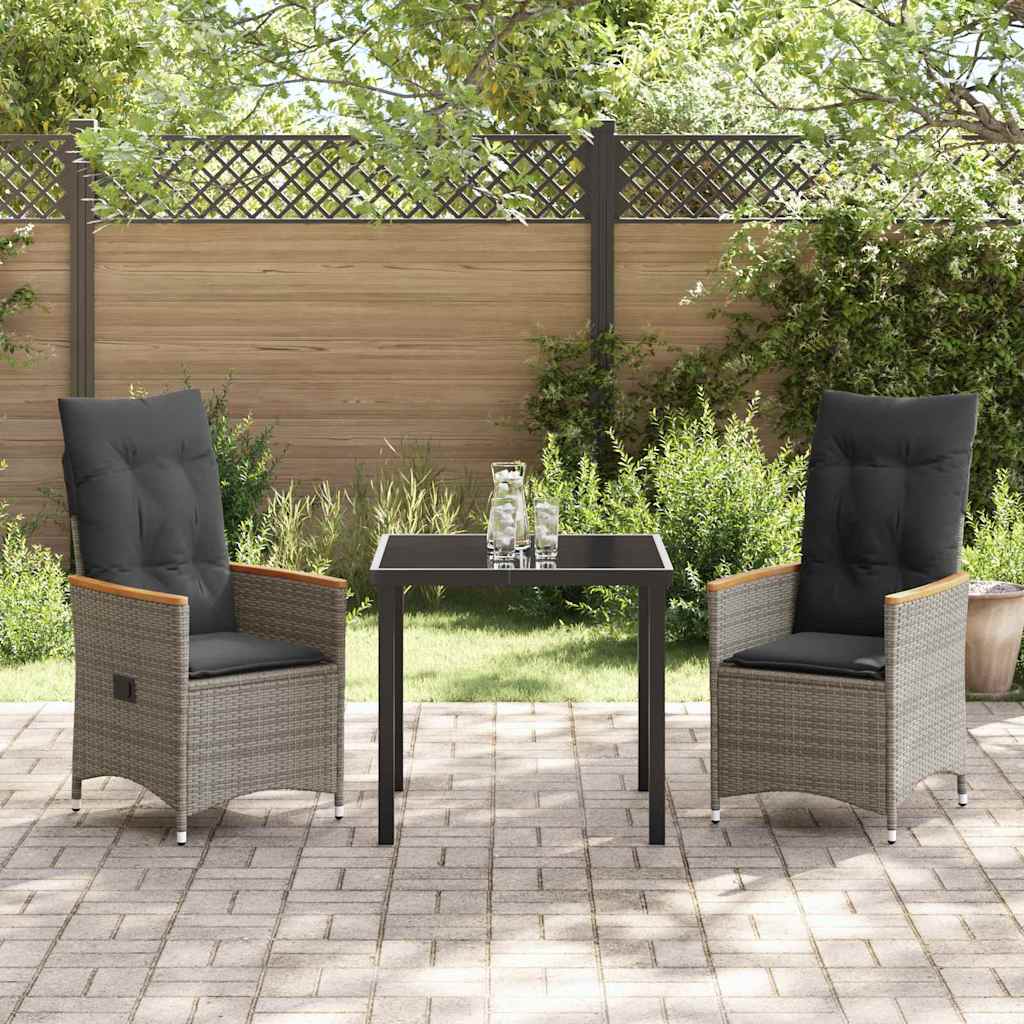 Garten Essgruppe mit Kissen 3 pcs Grau Poly-Rattan