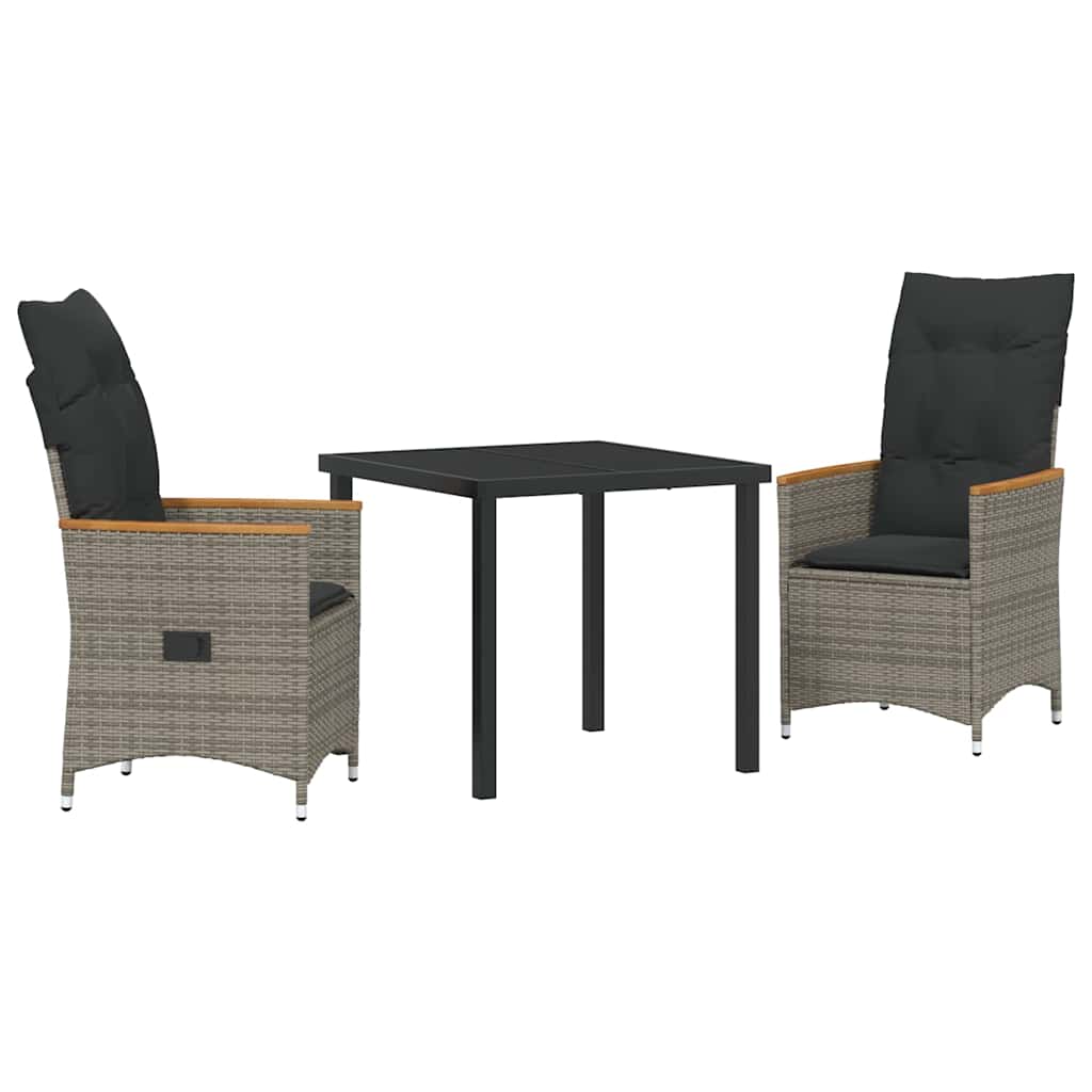 Garten Essgruppe mit Kissen 3 pcs Grau Poly-Rattan