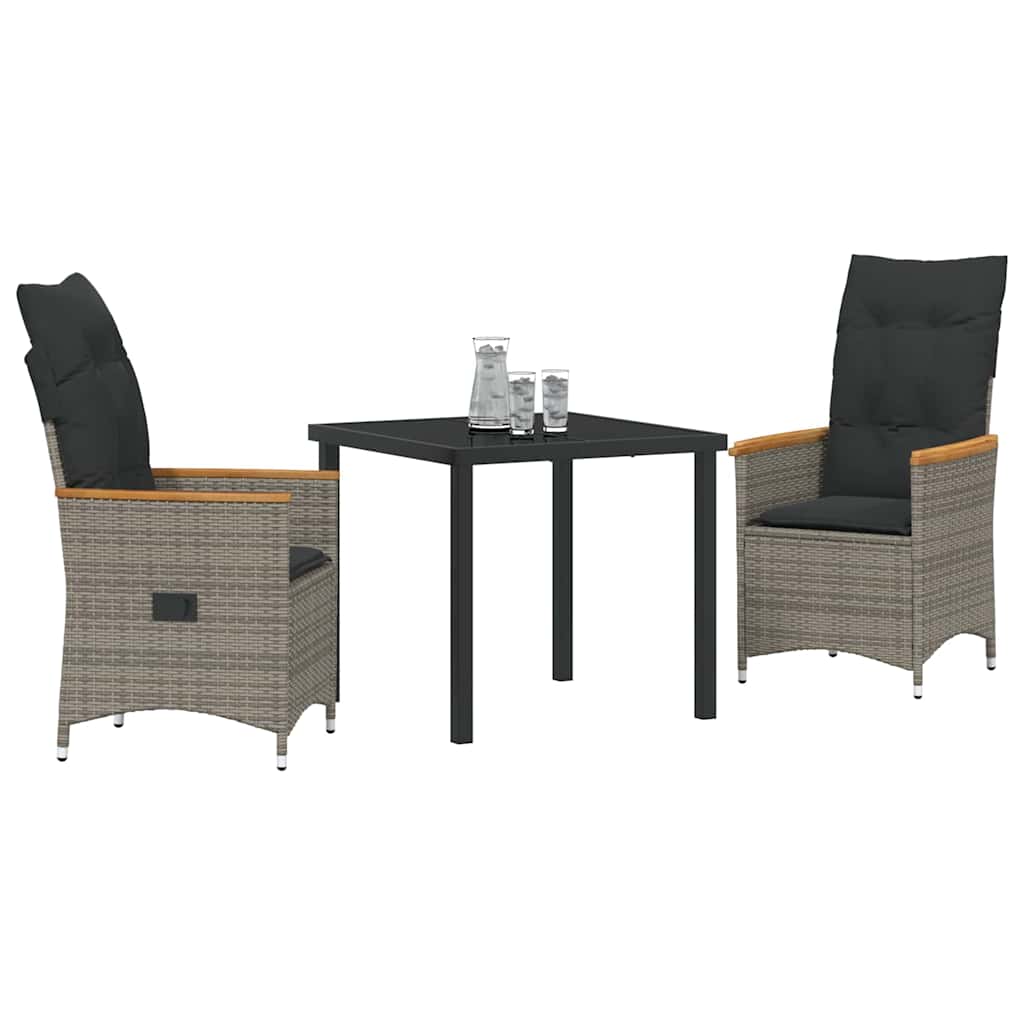 Garten Essgruppe mit Kissen 3 pcs Grau Poly-Rattan