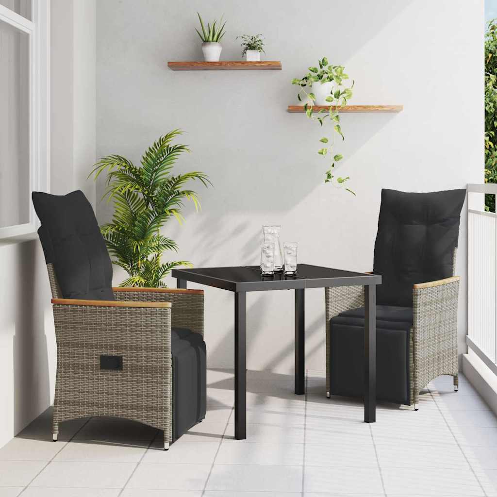 Garten Essgruppe mit Kissen 3 pcs Grau Poly-Rattan