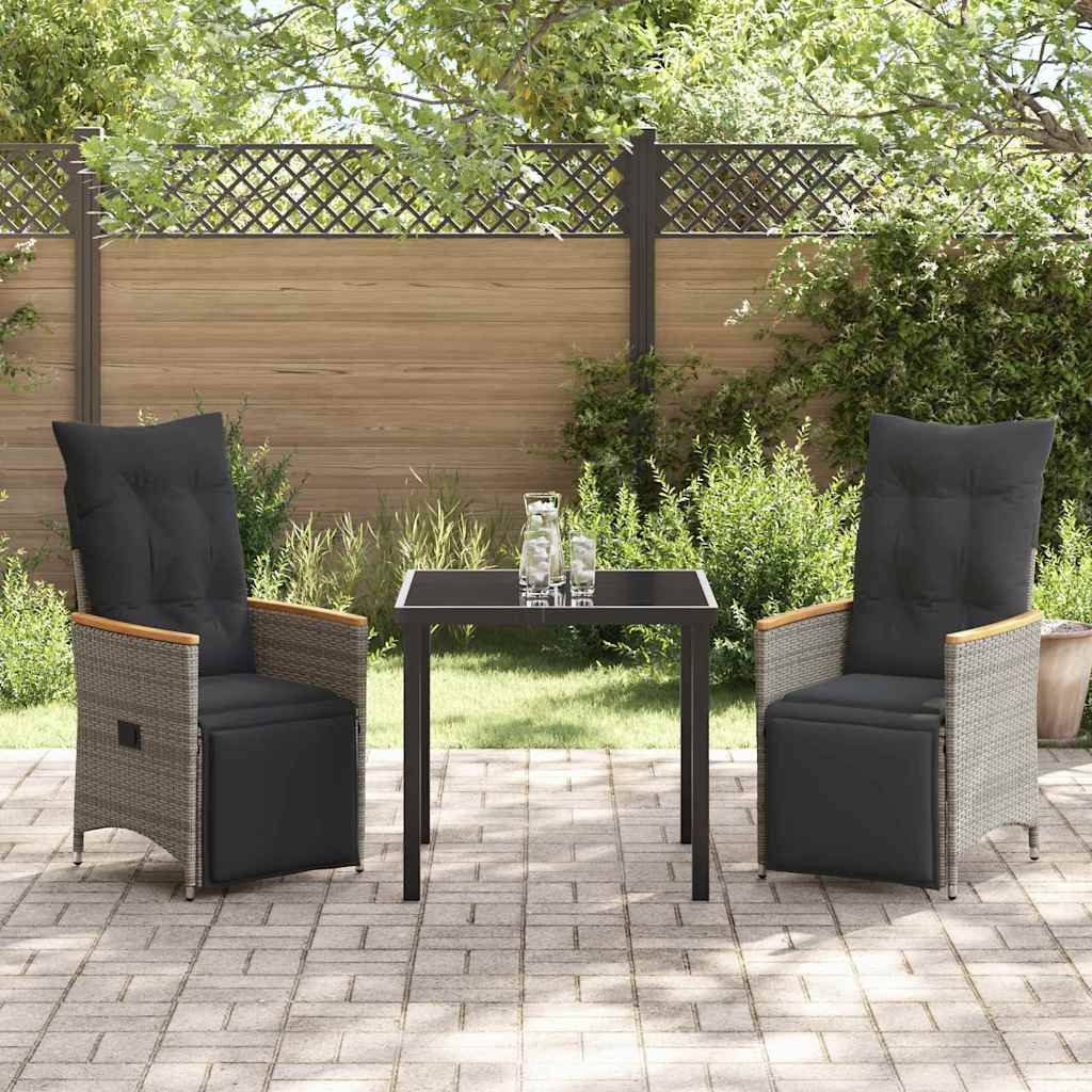 Garten Essgruppe mit Kissen 3 pcs Grau Poly-Rattan