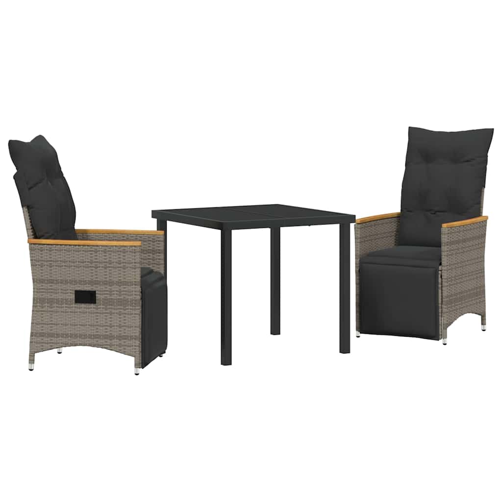 Garten Essgruppe mit Kissen 3 pcs Grau Poly-Rattan