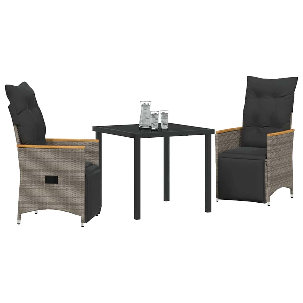 Garten Essgruppe mit Kissen 3 pcs Grau Poly-Rattan