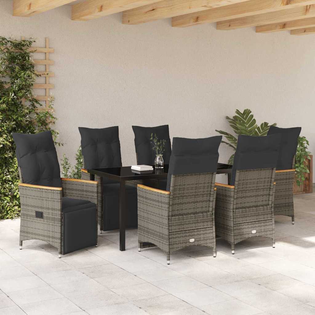 Garten Essgruppe mit Kissen 7 pcs Grau Poly-Rattan