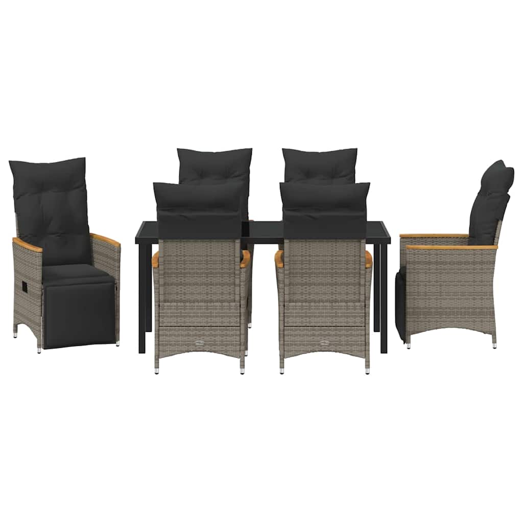 Garten Essgruppe mit Kissen 7 pcs Grau Poly-Rattan
