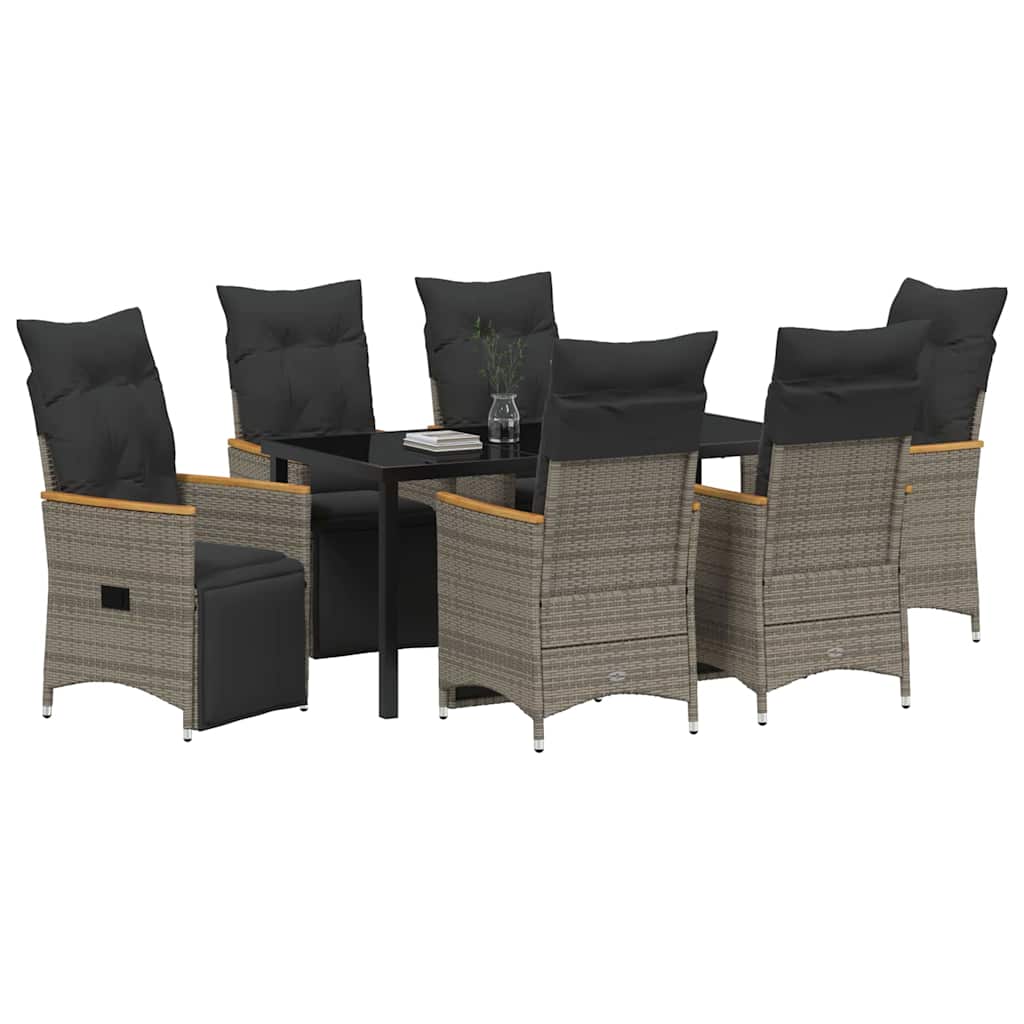 Garten Essgruppe mit Kissen 7 pcs Grau Poly-Rattan