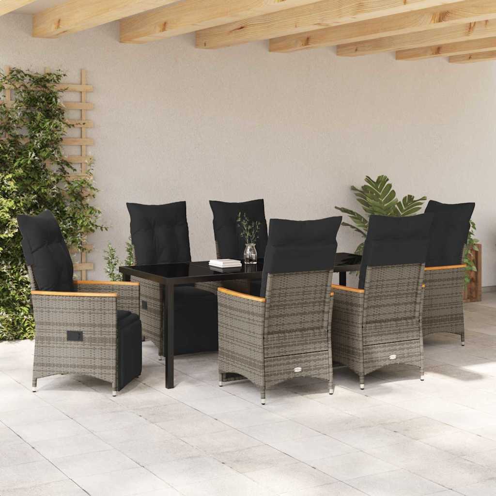 Garten Essgruppe mit Kissen 7 pcs Grau Poly-Rattan