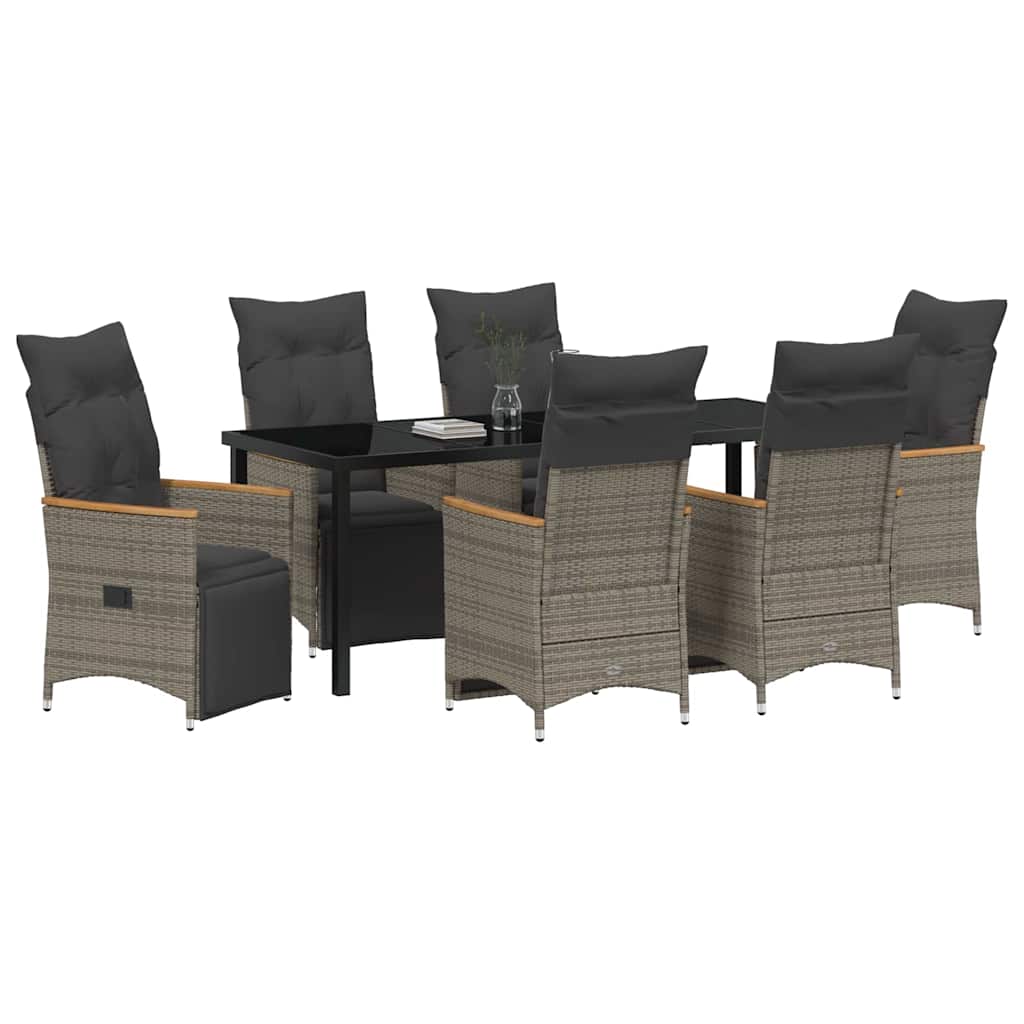 Garten Essgruppe mit Kissen 7 pcs Grau Poly-Rattan