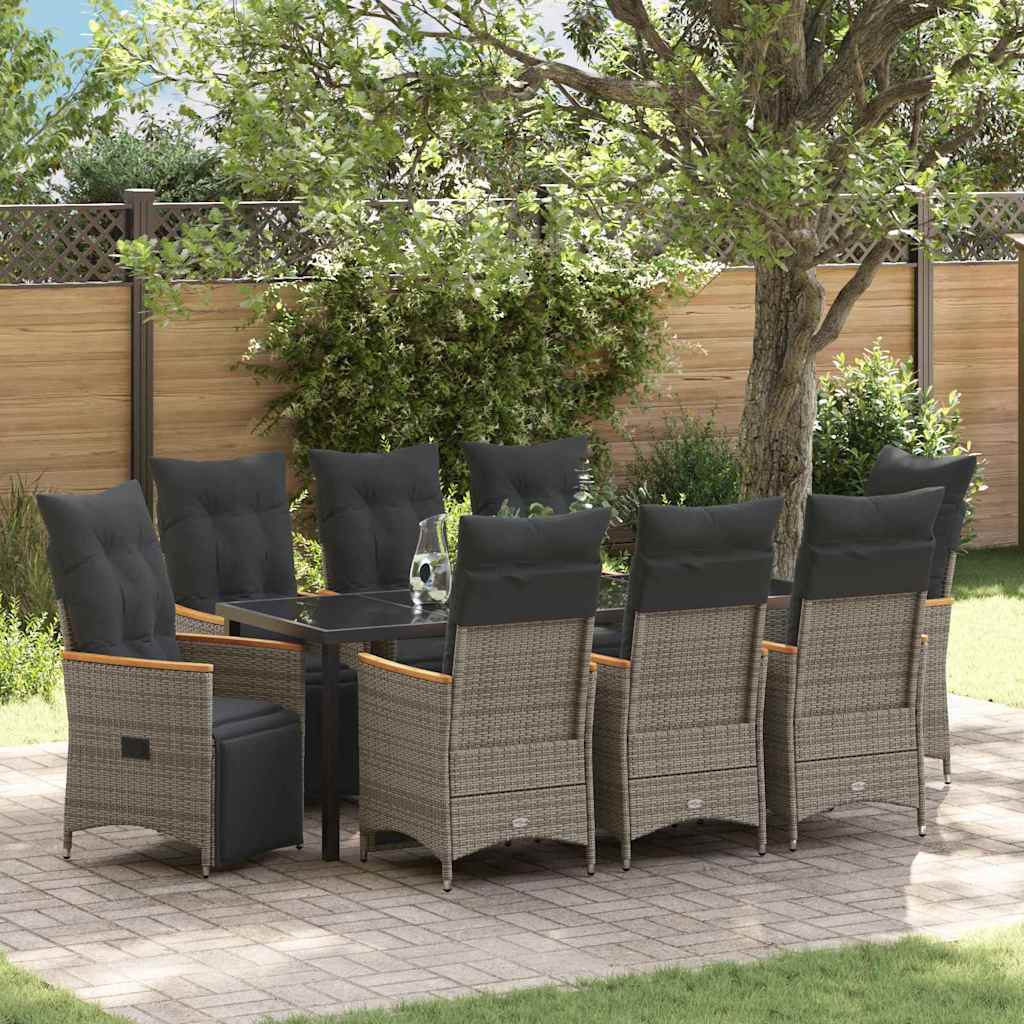 Garten Essgruppe mit Kissen 9 pcs Grau Poly-Rattan