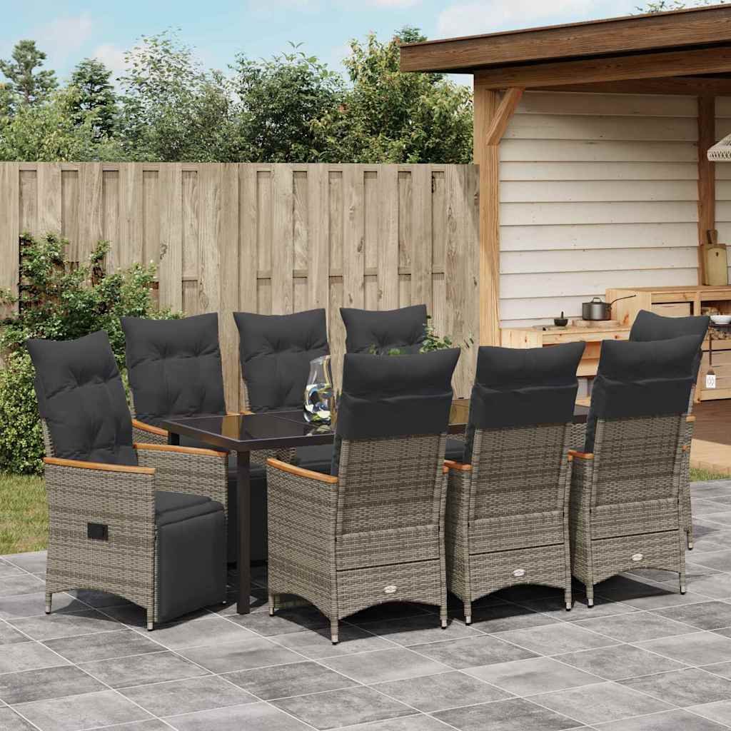 Garten Essgruppe mit Kissen 9 pcs Grau Poly-Rattan