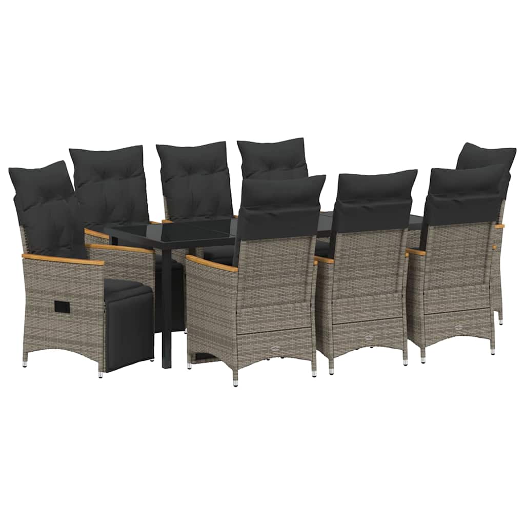 Garten Essgruppe mit Kissen 9 pcs Grau Poly-Rattan
